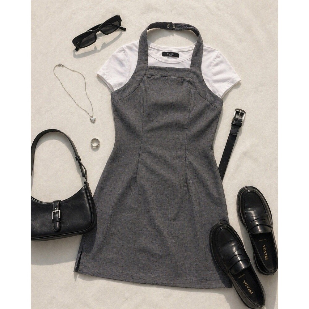 Vintage Be Smart Halter Wiggle Dress Black White Check Small